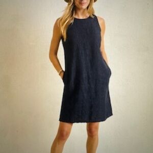 NEW w/ TAGS- SOLD OUT! $149 Garnet Hill Linen Fringe Hem Navy Dress, 8